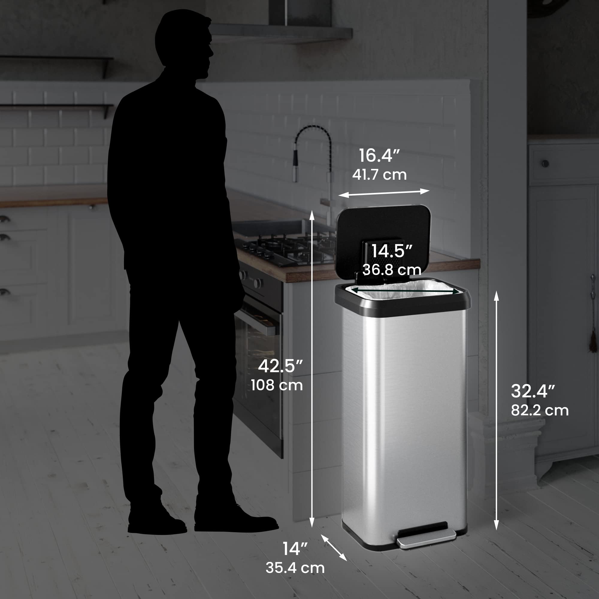 iTouchless 20 Gallon SoftStep 2.0 Kitchen Trash Can with AbsorbX Odor Absorber, Large Stainless Steel Step Pedal Garbage Bin wit